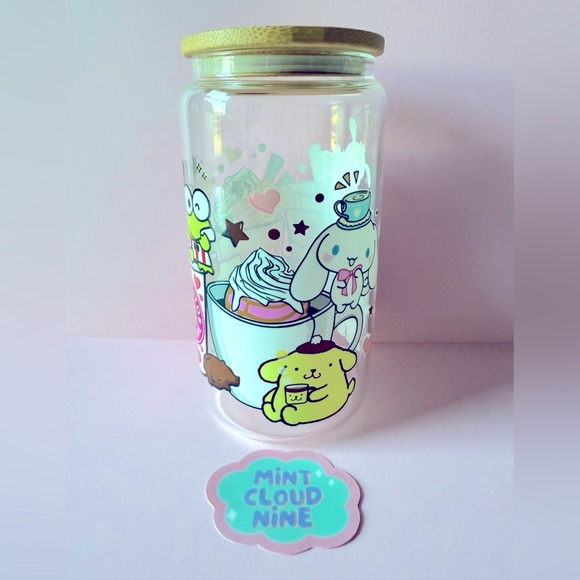 ❗️2/$22❗️CAN GLASS CUP BAMBOO LID & STAINLESS STEEL STRAW - #HELLO KITTY FROG - Picture 2 of 6